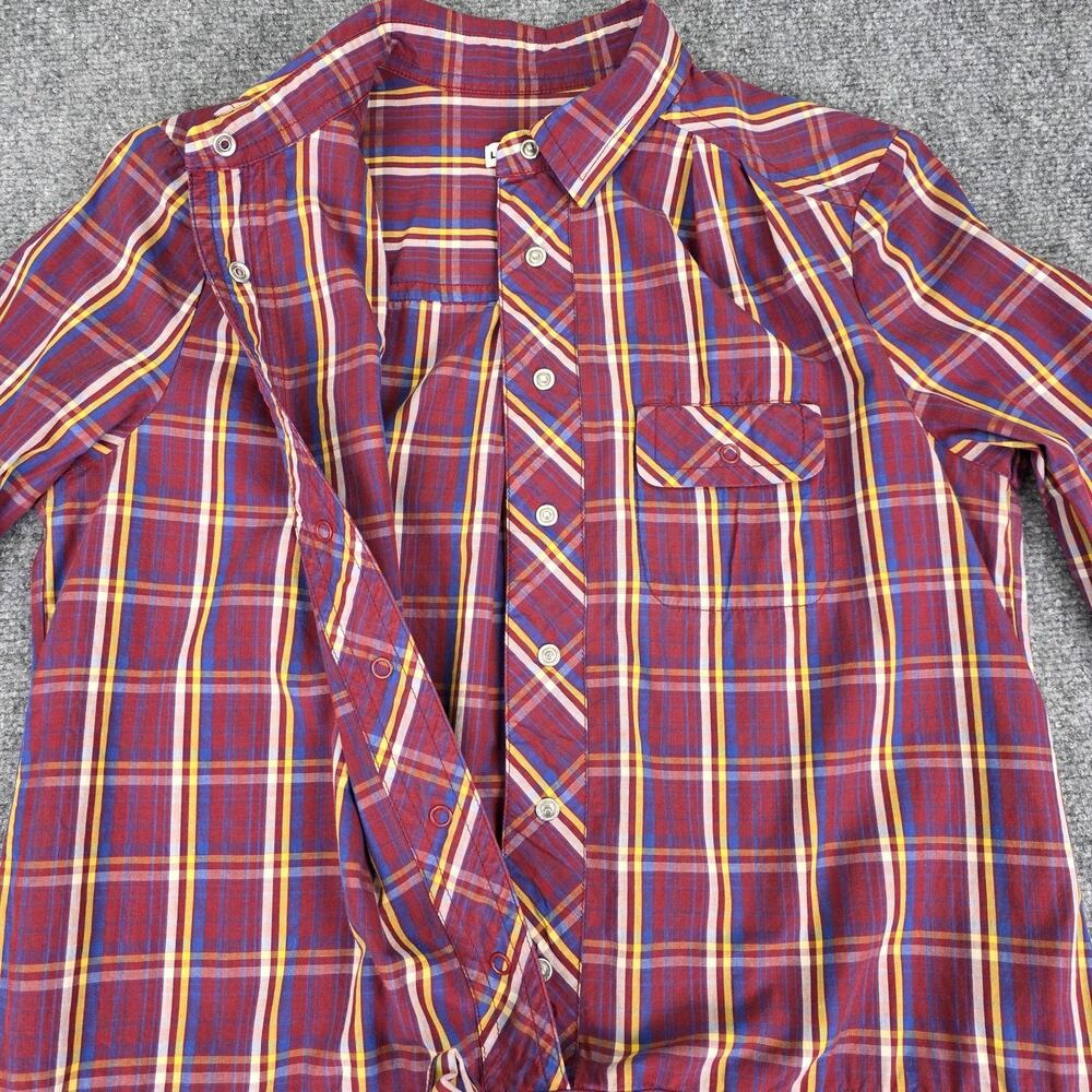 Lacoste Dress Womens 40 Red Plaid Shirt Dress Roll Tab Sleeve Cotton Pockets - Picture 15 of 16